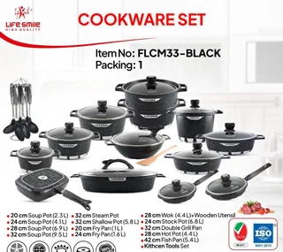 سرویس ۳۳ پارچ سوپر گرانیت لایف اسمایل در سه رنگ مدل FLCM33 - سیاه