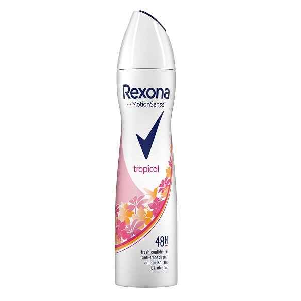 اسپری دئودورانت ضد تعریق زنانه رکسونا Rexona مدل تروپیکال Tropical حجم 200 میل | بدون الکل